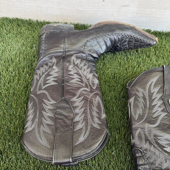 Wild West Crocodile Leather Toe Cowboy Western Boots Handcrafted Sz 8 Black main image 15